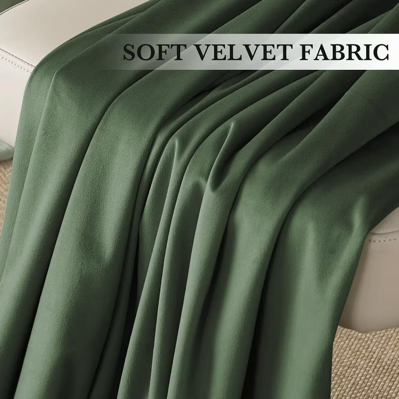 NICETOWN Velvet Blackout Curtains 96 Inch Long for Bedroom, Thermal Insulated Window Drapes, Olive Green, 2 Panels