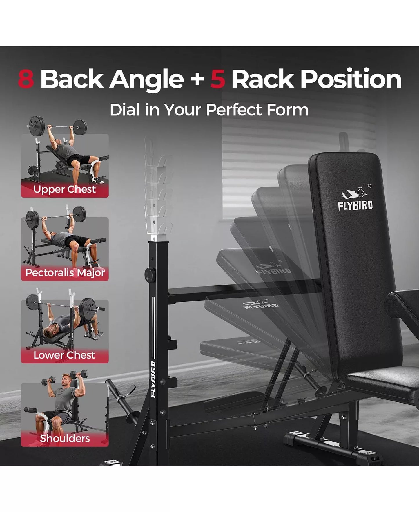 Olympic Adjustable Weight Bench, 39IN Rack Width with Bench Press Rack, Leg Extension and Leg Curl, Multi-Functional Workout Equipment