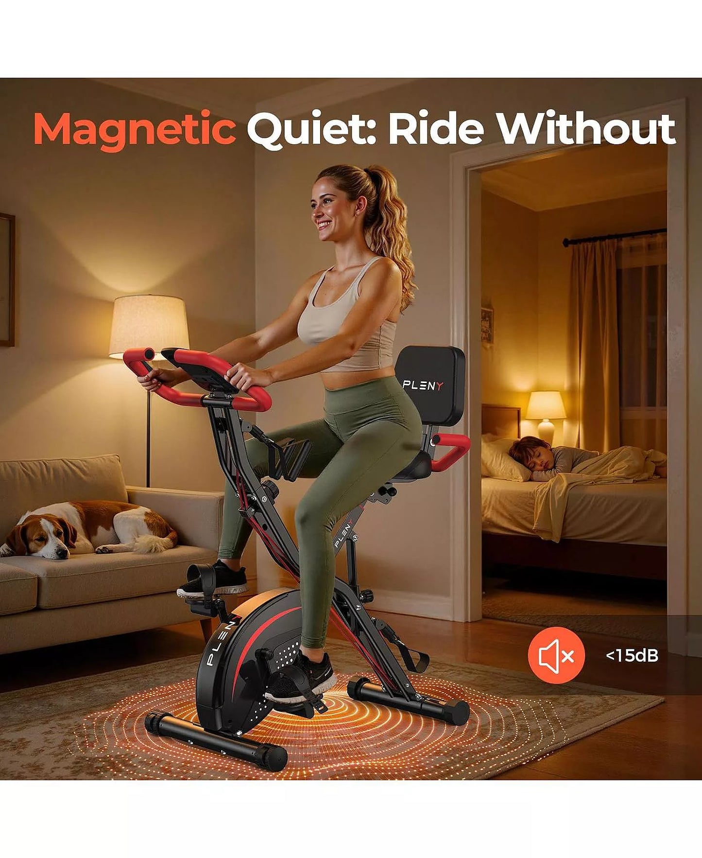 5-in-1 Pro Folding Exercise Bike, Enhanced Magnetic Resistance, 330LB Capacity, Ultra-Quiet, Soft Cushion Seat, LCD and Bands for Home Gym