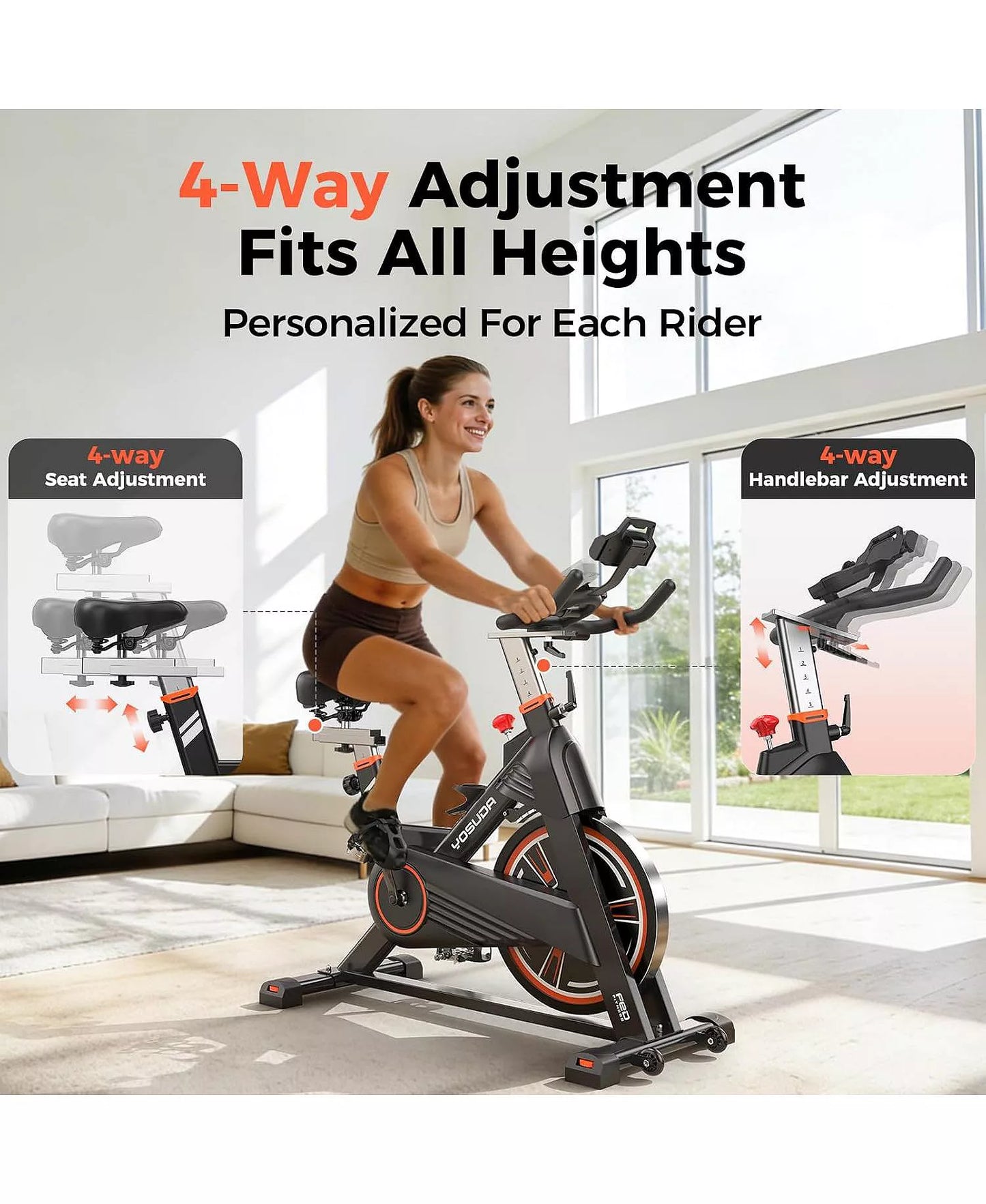 Light-Commercial Magnetic Exercise Bike, 45LB Flywheel, 100-Level Resistance, 350LB Capacity, 20dB Ultra-Quiet and Large HD Display