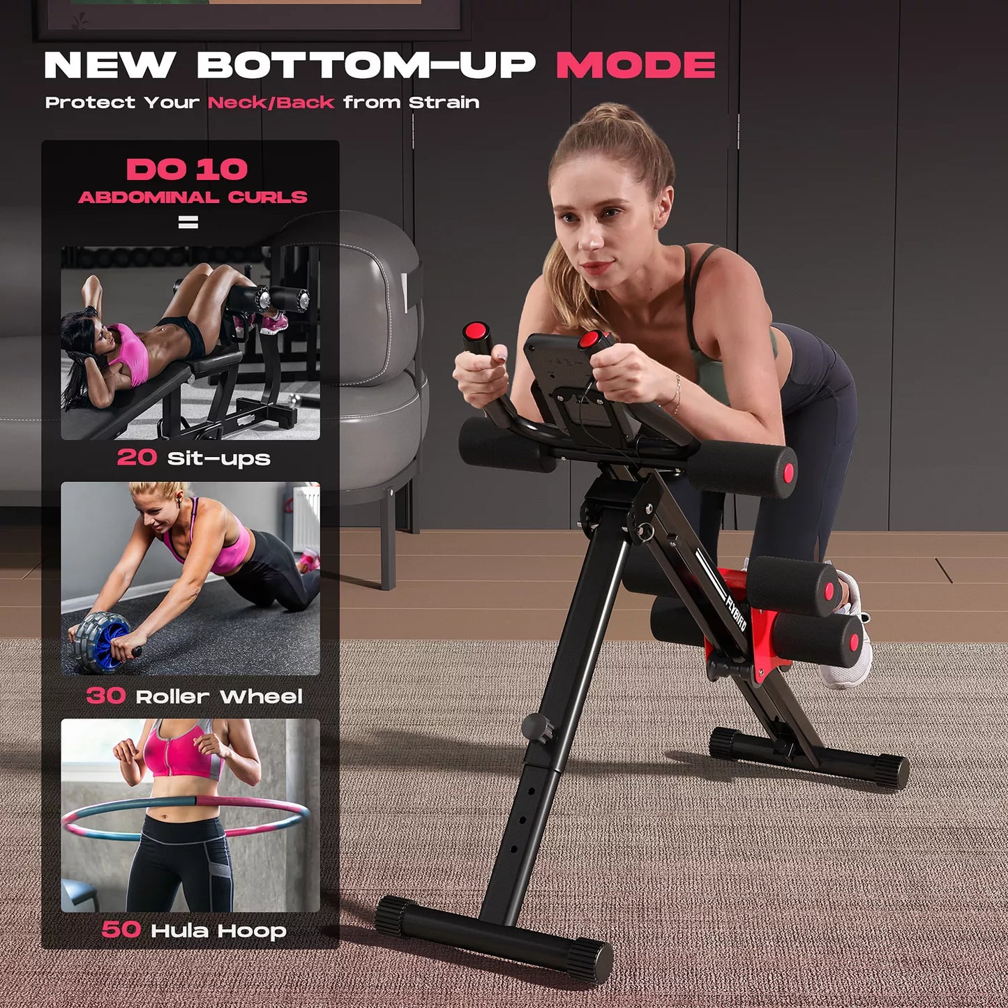Adjustable Ab Workout Machine for Home Gym, Full Body Strength Training Exercise Equipment, Foldable Waist Trainer for Body Shaping