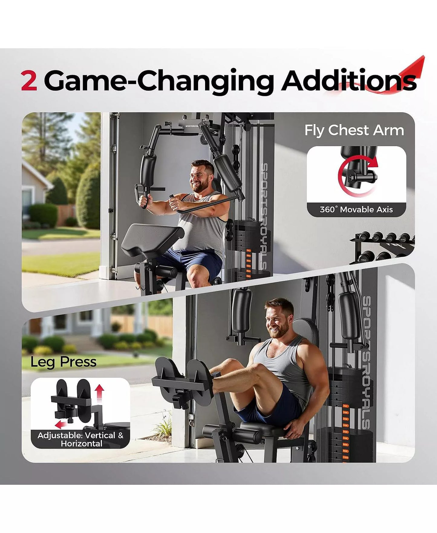 Home Gym Station with Mesh Cover, 150LBS Weight Stack Multifunctional Workout Equipment with Leg Press for Full Body Strength Training