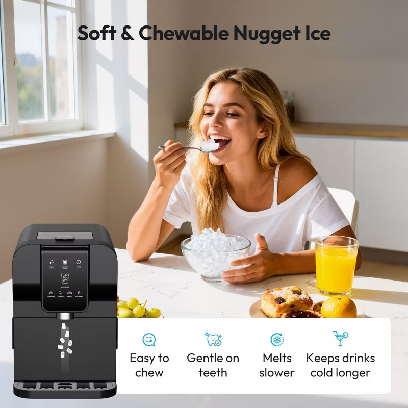 Simzlife Nugget Ice Maker and Dispenser, 30 Lbs./24H, One-Tap Auto Soft Chewable Ice Dispensing, Self-Cleaning, Black