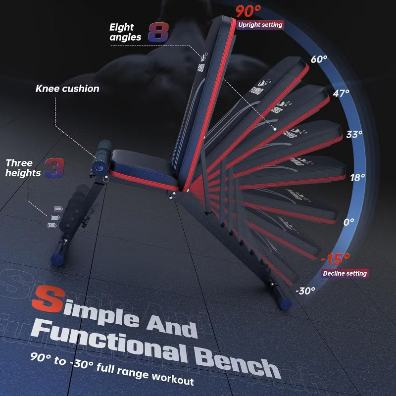 FED FITNESS Foldable Weight Bench with Resistance Bands, 8 Backrests Fast Adjustable FID for Home Gym Full Body Workout
