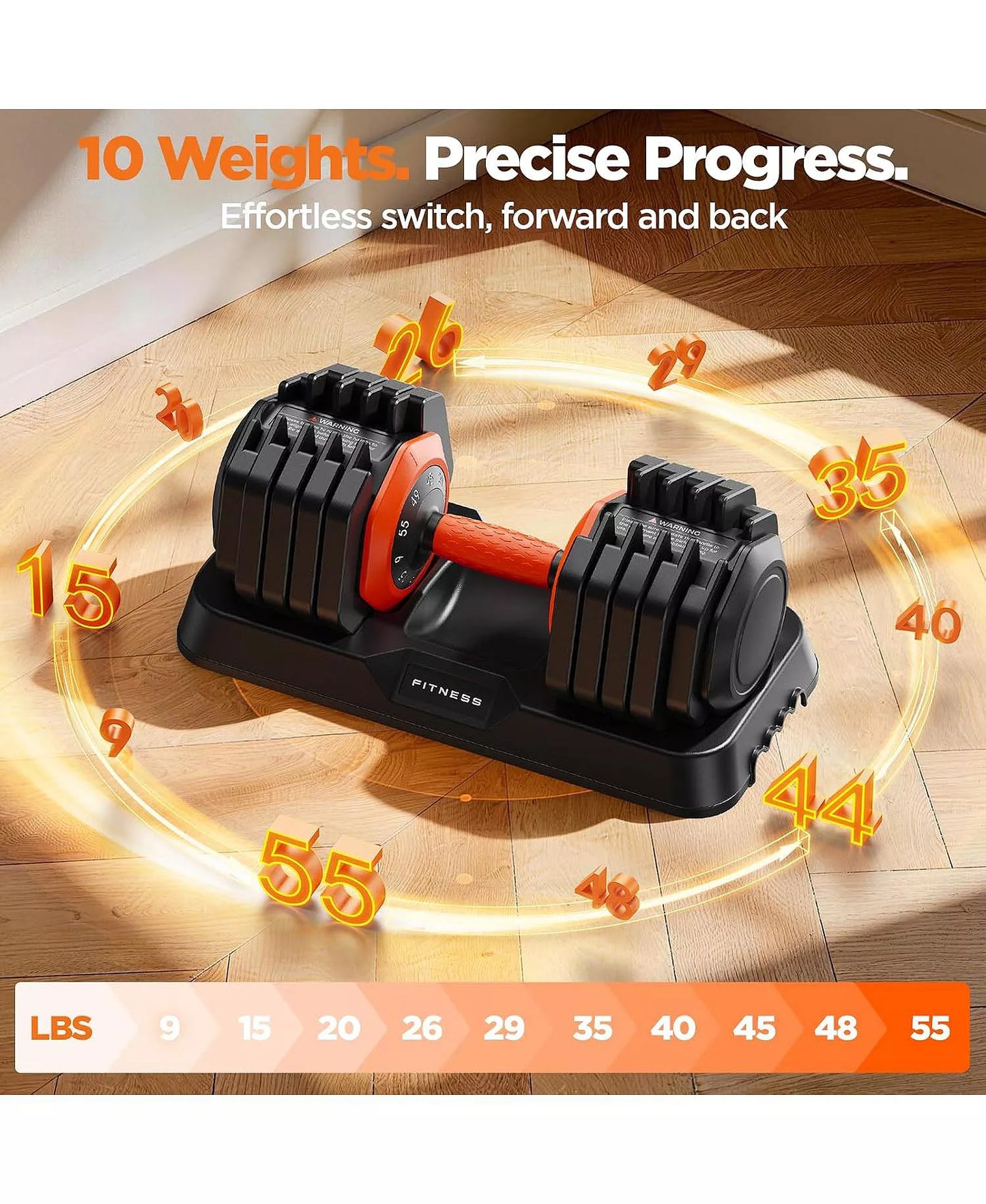 55LB Pro Advanced Adjustable Dumbbell Set Pair 10-Level Weights Double Adjustment Gears Flexible Quick Adjust Home Gym Fitness Equipment