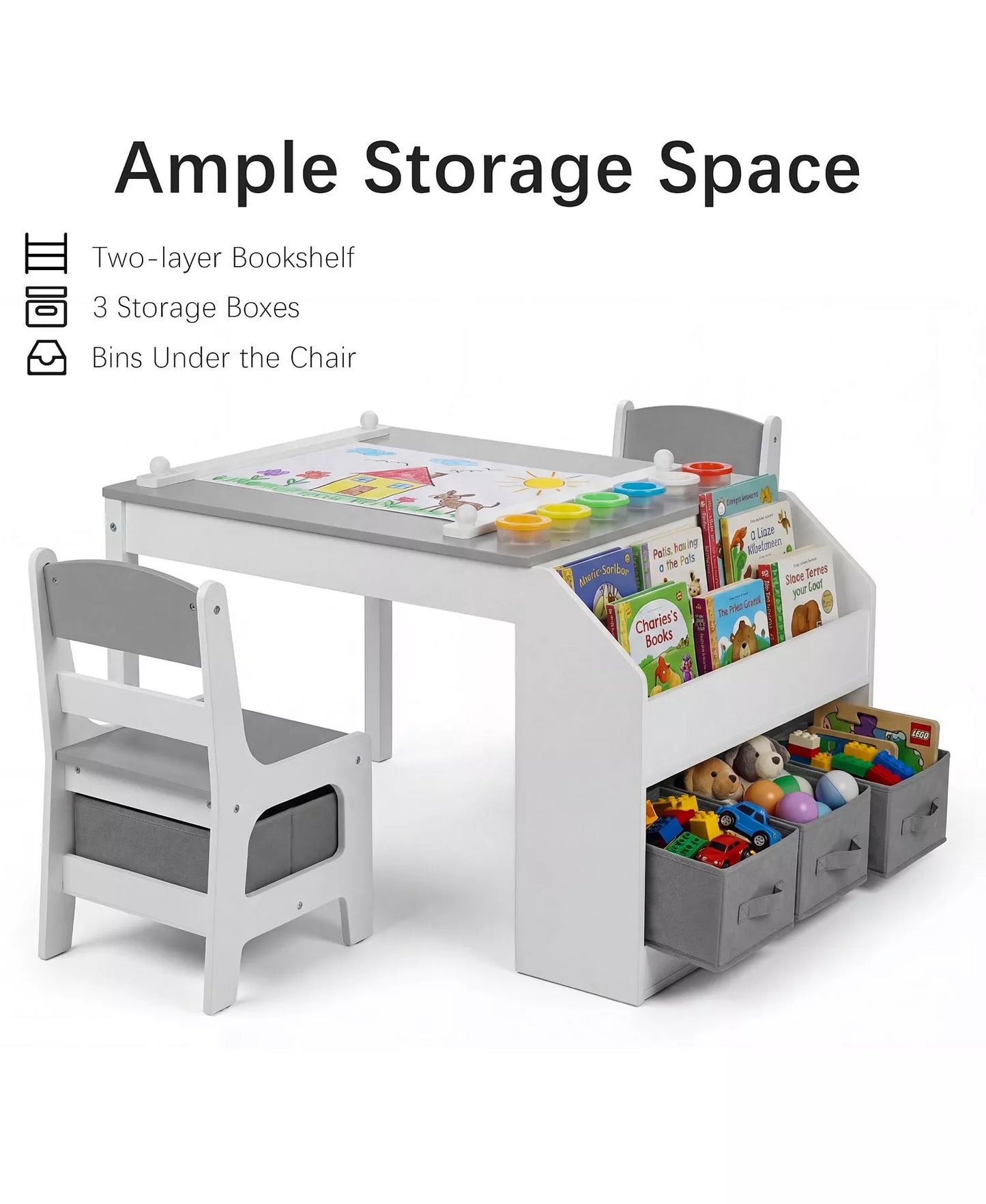3-in-1 Kids Table and Chair Set with Paper Roll Holder and Storage for Art, Crafts, and Reading