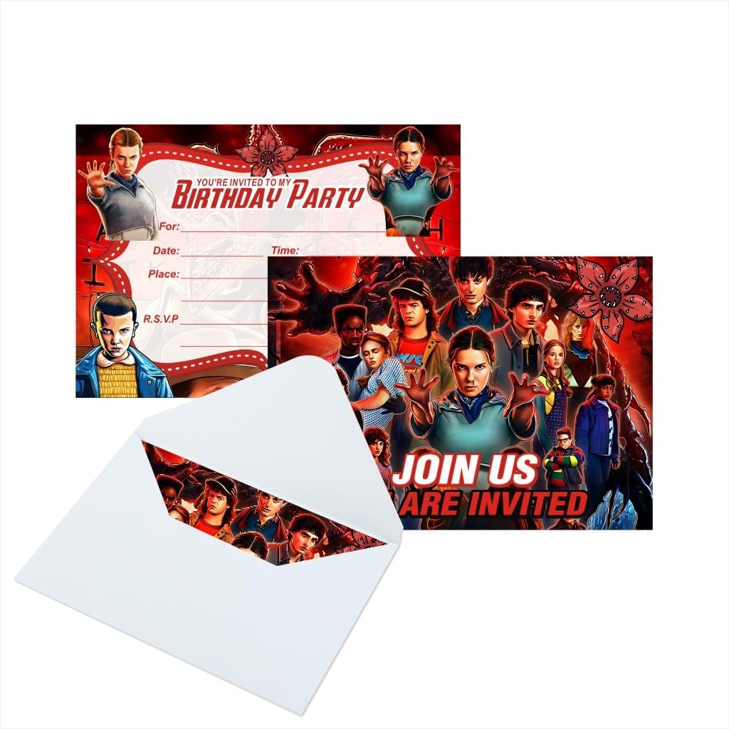 16pcs Stranger Season 5 Things Birthday lnvitation Cards Gift Cards with Envelopes for Stranger Season 5 Things Theme Party Supplies