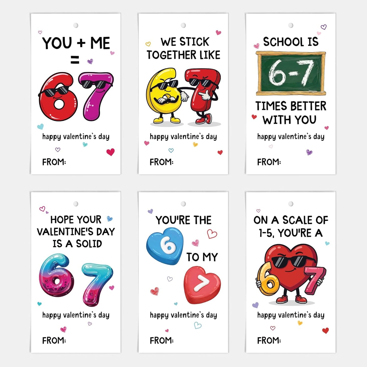 24-Pack Slang 67 Valentine Cards for Kids, Class Valentines Day Gifts for Kids, Trendy Stickman Designs for Classroom & School, Gen Alpha Gifts for Gen Alpha Kid, Teens, Tweens, Bulk Set Six Seven Cards