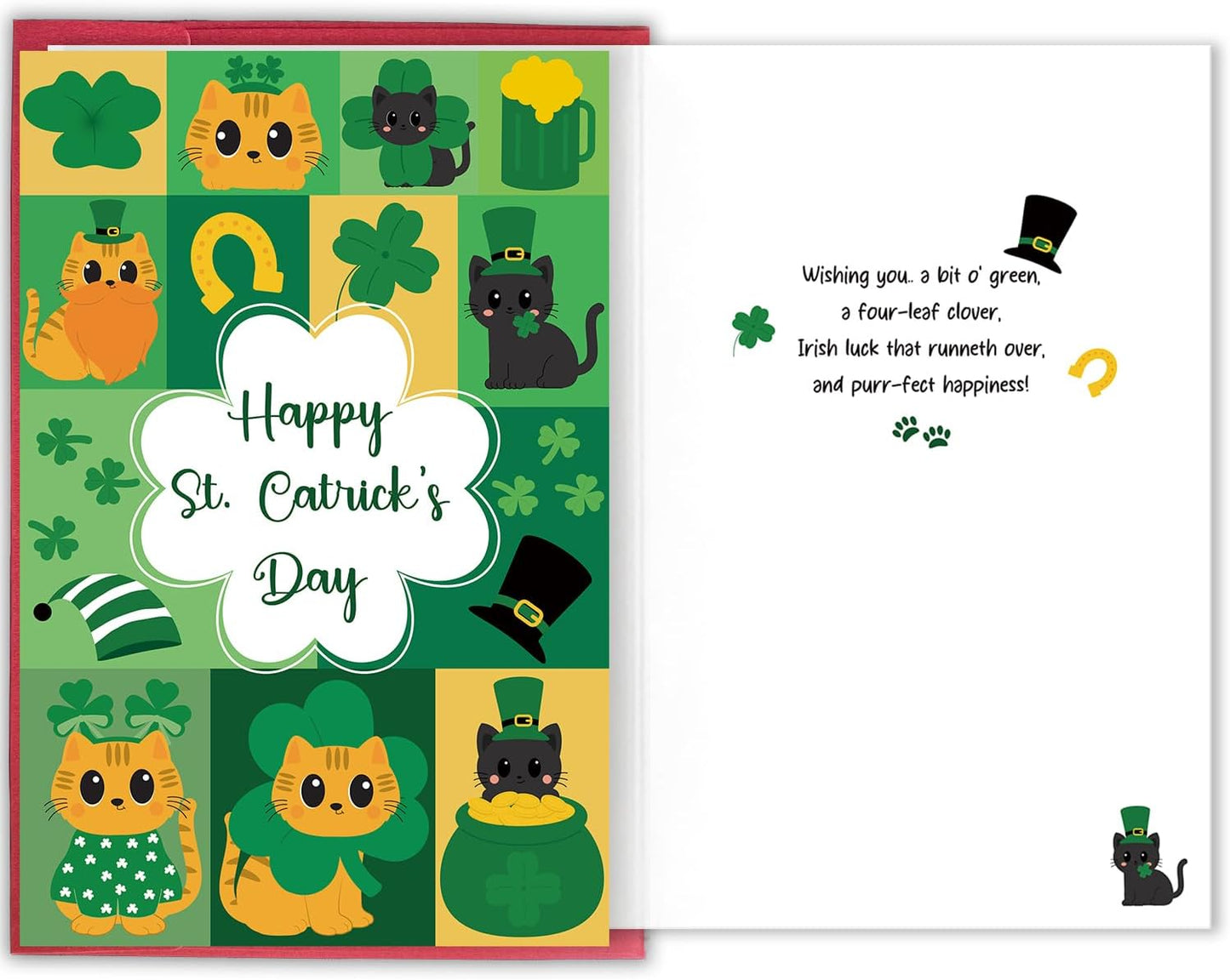 Funny Cat St. Patrick's Day Card, St. Patrick's Day Card for Cat Lovers, Friends & Family, Happy St. Catrick's Day