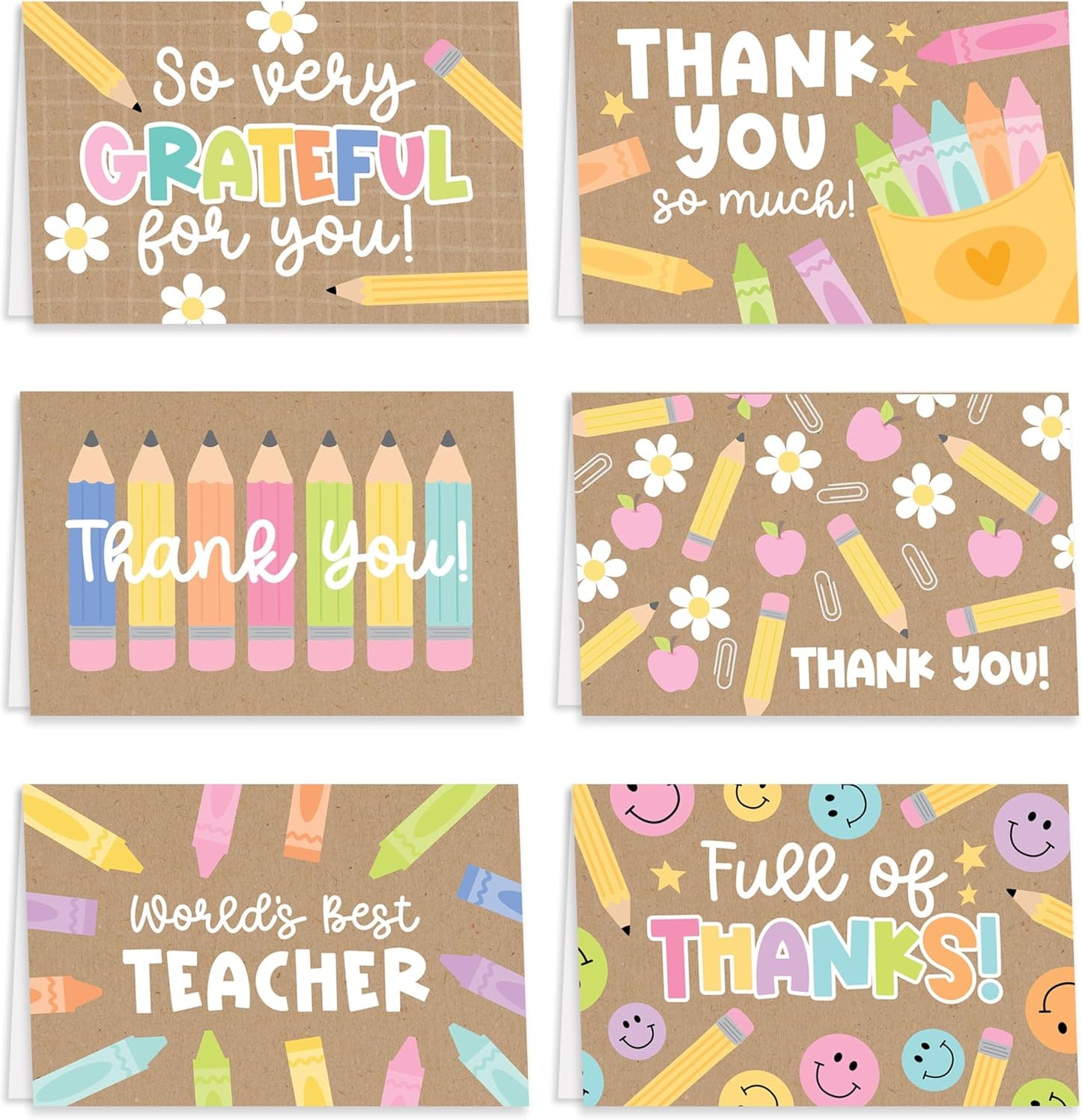 Hadley Designs Teacher Thank You Cards with Envelopes -24 Teacher Appreciation Cards Bulk, Cute Thank You Notes from Students, Teacher's Day End of School Year Christmas & Valentines Card for Teachers