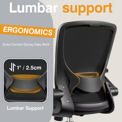 KERDOM Ergonomic Office Chair, Mesh Computer Chair, with Lumbar Support, Rotatable, Reversible Armrests, Height Adjustable, Black