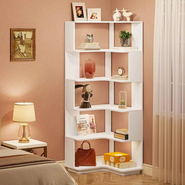 Tribesigns 64.9" Corner Bookshelf, 6-Tier Bookcase with Anti-Drop Panel, Freestanding L-Shaped Storage Display Shelf