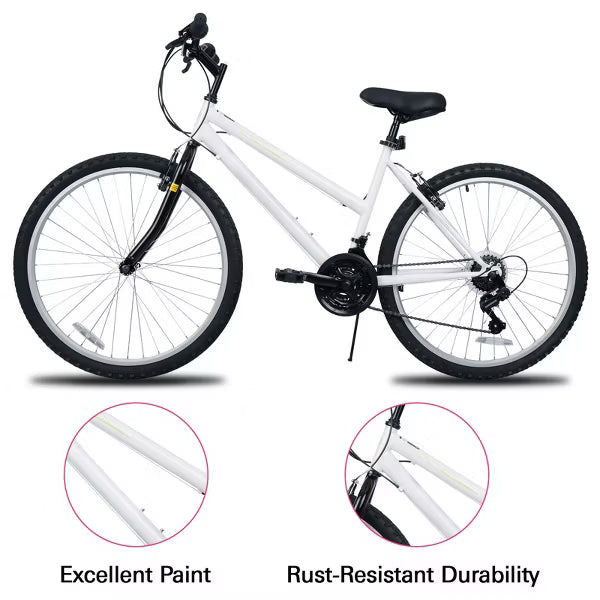 Hykolity Mountain Bike 26 Inch, Women 21 Speed MTB Adult Bicycle with Front Rear Derailleur Double V-Brakes Iron Frame, Cycling Rides, Pale White