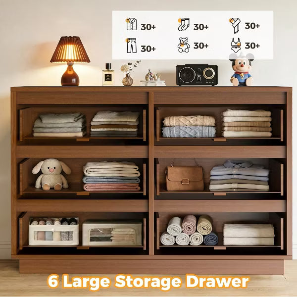 KOLIGEY 6-Drawer Dresser 47"W Double Black Dresser With Waveform Fluted Panel
