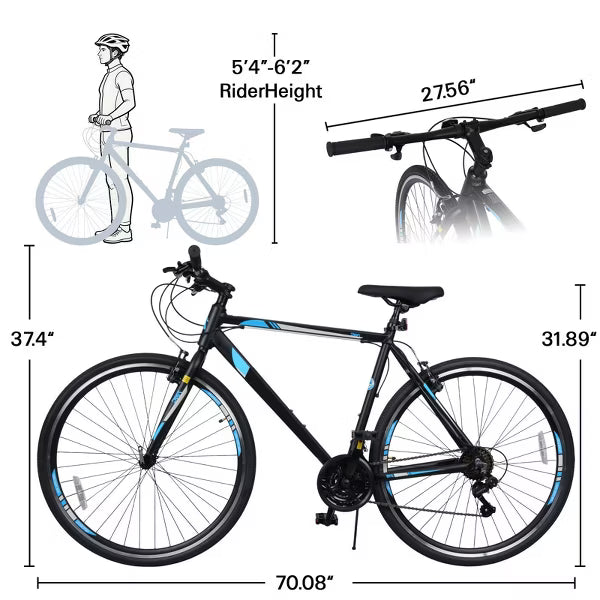 Hykolity 700C Adult Road Bike, 21-Speed Fitness Commuter Bicycle with Aluminum Alloy Frame, Flat Handlebar, Front & Rear V-Brakes, White