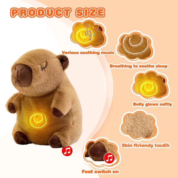 TITQWOP Capybara Breathing Stuffed Animal,Anxiety Relief Capybara Sleeping Plush with Realistic Breathing Motion Soothing Music Lights