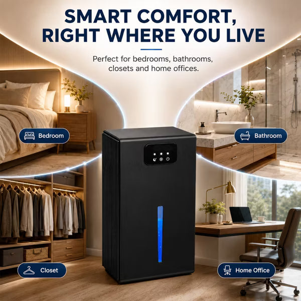 Quiet Portable Dehumidifier with Large Tank, Sleep Mode and Ambient Night Light,Black