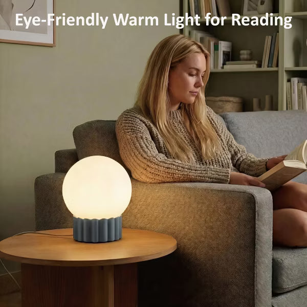 Opal Glass Globe Table Lamp, UL Certified, with Ribbed Resin Base and Dimmer Switch, Ideal for Bedroom Nightstand, Living Room Side Table,Blue