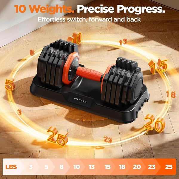 FED FITNESS Adjustable Dumbbell Set of 2, 50lbs Adjustable Weights with Storage Box, 25lbs Dumbbell Set with Anti-Slip Silicone Grip for Home Gym