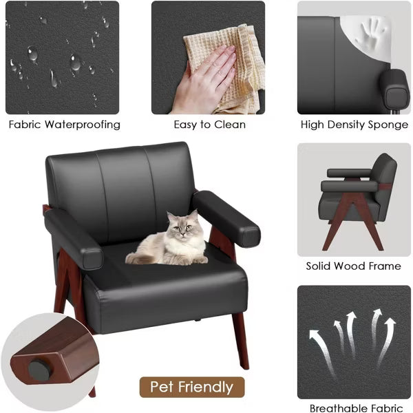 TYBOATLE Black Leather Accent Chairs, Mid Century Modern Chair, Side Arm Chairs for Living Room, Office Guest Waiting Room Chairs