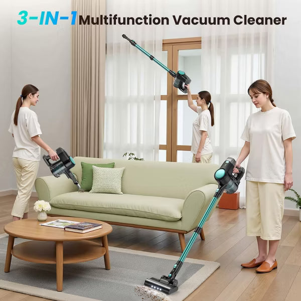 DEVOAC N3T Cordless Vacuum Cleaner,Wireless Stick Vacuum with 40mins Runine,Self-Standing,Rechargeable Lightweight Vacuum Cleaner Cyan