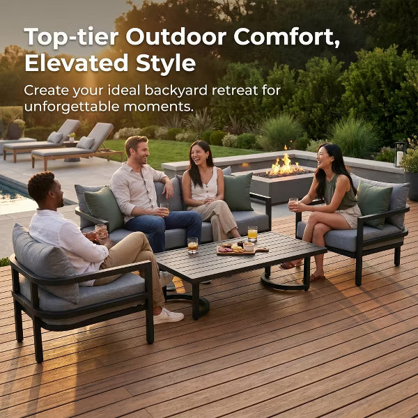 Outdoor Patio Furniture Set, Modern Patio Conversation Sets, Outdoor Sectional Metal Sofa with 6 Inch Cushion and Coffee Table for Balcony, Garden