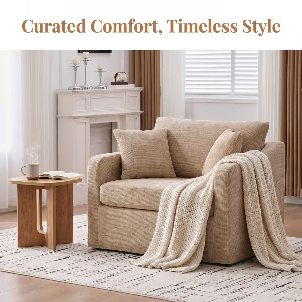 Modern Farmhouse 43.9" Oversized Chenille Armchair with Washable Slipcover - Toasted Almond