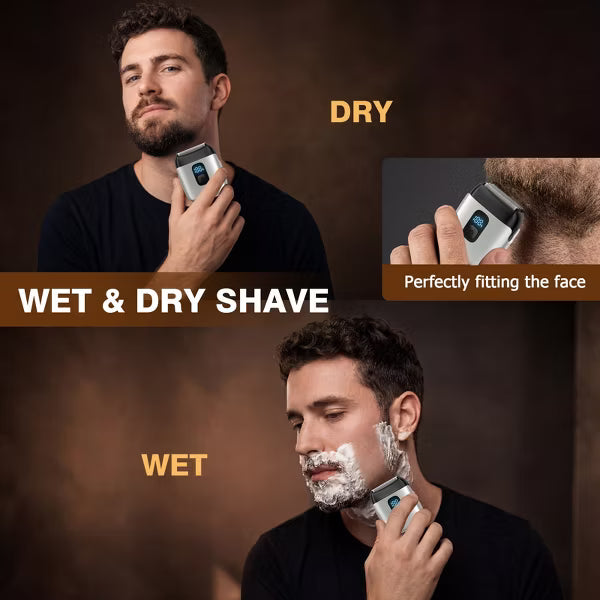 Mini Electric Foil Shaver with LED Display, Wet/Dry IPX7 Waterproof, USB-C Rechargeable,Gold.
