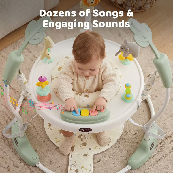 TODECARE 3-in-1 Baby Activity Jumper – 360 Rotating Seat, 3-Level Adjustable Height, Interactive Toys, Removable Foot Mat, Green