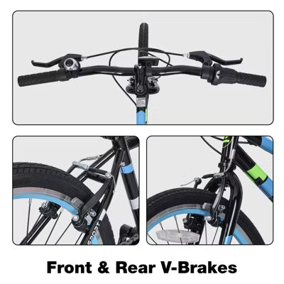 Hykolity 24 Inch Kids Mountain Bike 7-Speed Teen Bicycles For Boys Girls Adjustable Seat Front And Rear V-Brakes All-Terrain Tires