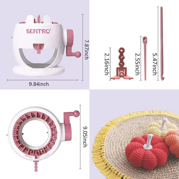 SENTRO 22-Needle Pink Knitting Machine | Easy DIY Scarves & Hats | Fast Beginner & Kid-Friendly Craft Kit