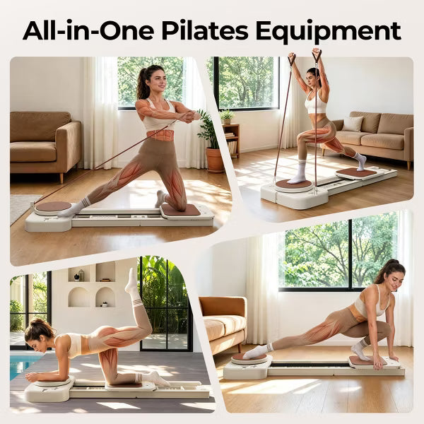 FED FITNESS Pilates Reformer Machine with Extended Slide Rail,Full Body Core Training Equipment with Twisting Board,Flexibility and Balance Training