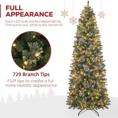 Vivatrees 6 Ft Prelit Pencil Slim Christmas Tree Warm White LED Lights Metal Stand Hinged Branches Artificial Pine Tree Holiday Decor