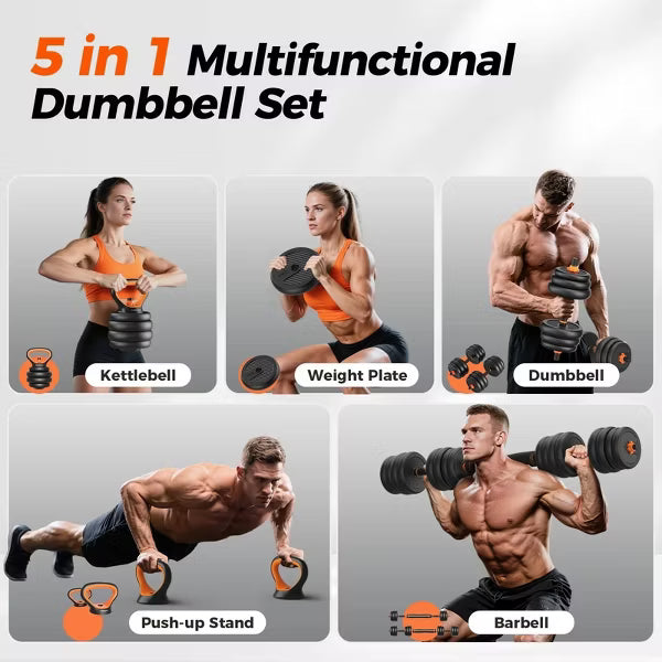 FLYBIRD Adjustable Dumbbells,45lbs Free Weight Set with Connector,5 in1 Dumbbells Set as Barbell,Kettlebell,Push up Stand,Weight Plate