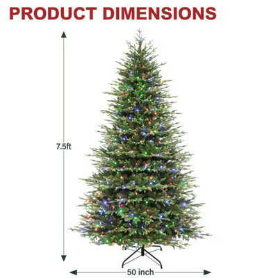 Vivatrees 7.5 Ft Prelit Christmas Tree Artificial Pine 10 Light Modes Color Changing LED Hinged Branches Metal Stand Holiday Decor