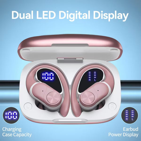 VEAT00L V6 Wireless Earbuds, 88Hrs Playback, Sport Earhooks, Digital Display Charging Case, IPX7 Waterproof, Deep Bass, for iOS Android