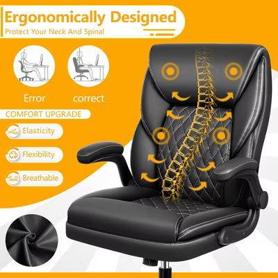 KERDOM Executive Office Chair, PU Leather Office Chair Upholstered, Adjustable Computer Task Chair With Tilt, Black