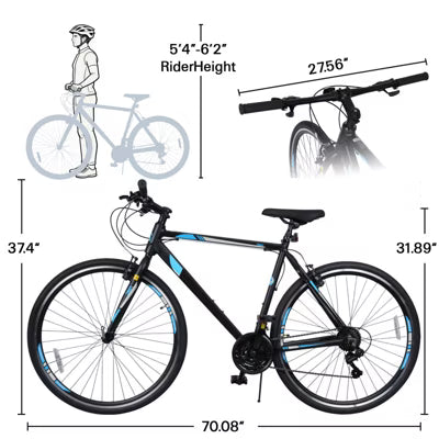 Hykolity 700C Adult Road Bike, 21-Speed Fitness Commuter Bicycle with Aluminum Alloy Frame, Flat Handlebar, Front & Rear V-Brakes, Black