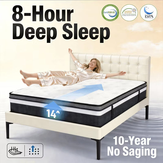 14 Inch Queen Hybrid Mattress in a Box, Anti Static, Medium Firm, Cooling Breathable Gel Memory Foam, CertiPUR-US Certified, White