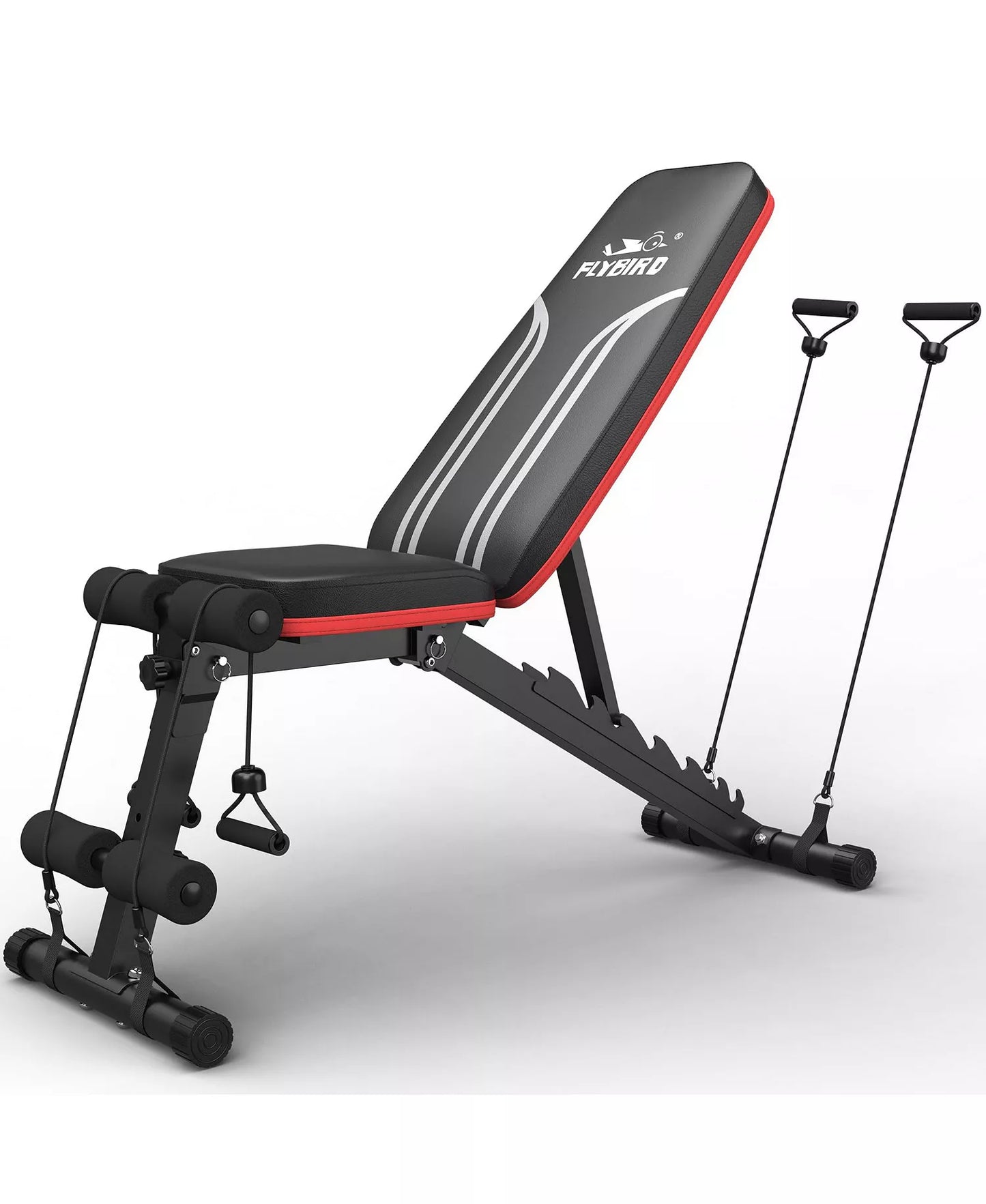 Foldable Weight Bench with 2 Resistance Bands, 8 Backrests Fast Adjustable FID for Home Gym Full Body Workout