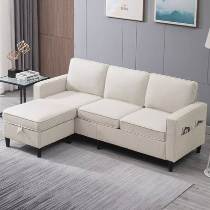 Mjkone Convertible Sectional Sofa Couch, 3-Seat L-Shaped Sofa with Storage Ottoman
