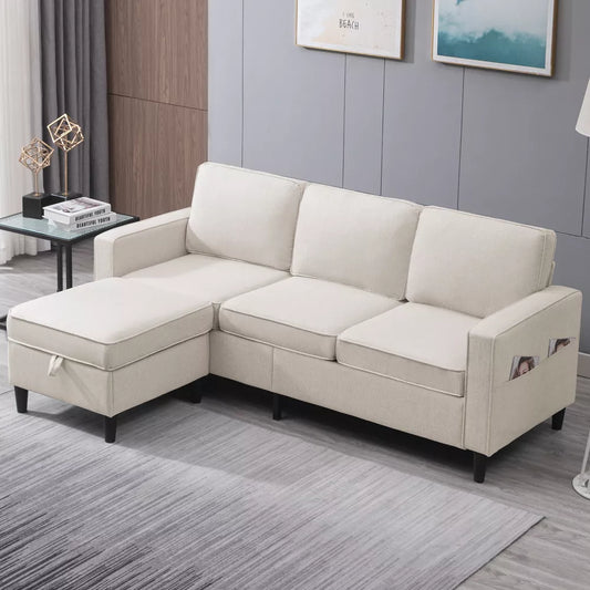 Mjkone Convertible Sectional Sofa Couch, 3-Seat L-Shaped Sofa with Storage Ottoman
