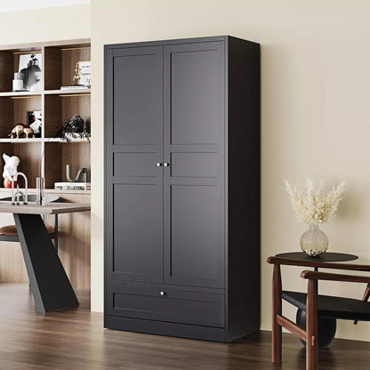 Mlezan 72" Wardrobe: Metal Armoire with Drawer, 2 Doors, Adjustable Shelves & Hanging Rod. Ideal for Bedroom Storage and Organization.