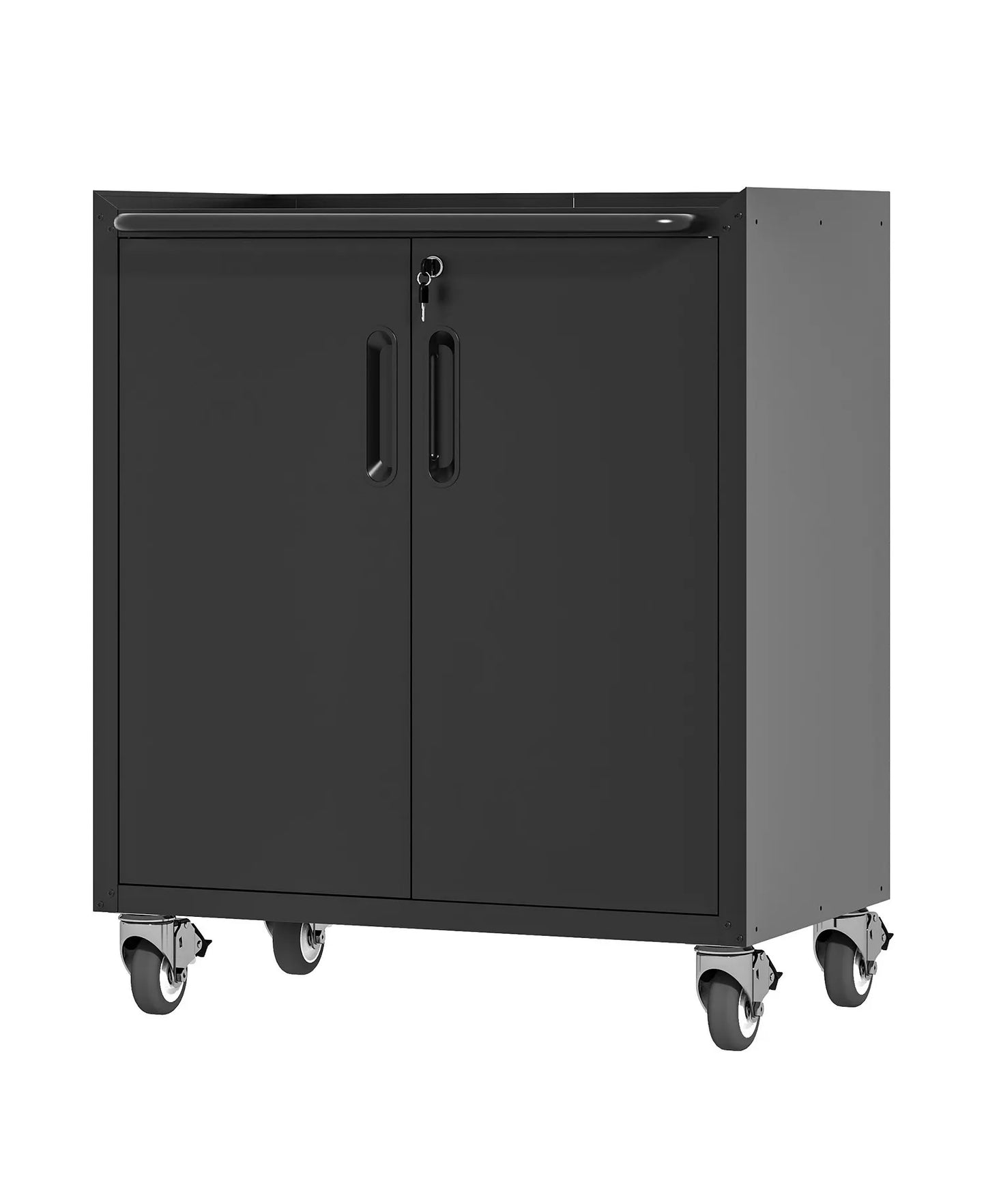 Heavy-Duty Rolling Metal Cabinet - Lockable 2-Door Tool Storage with Adjustable Shelves