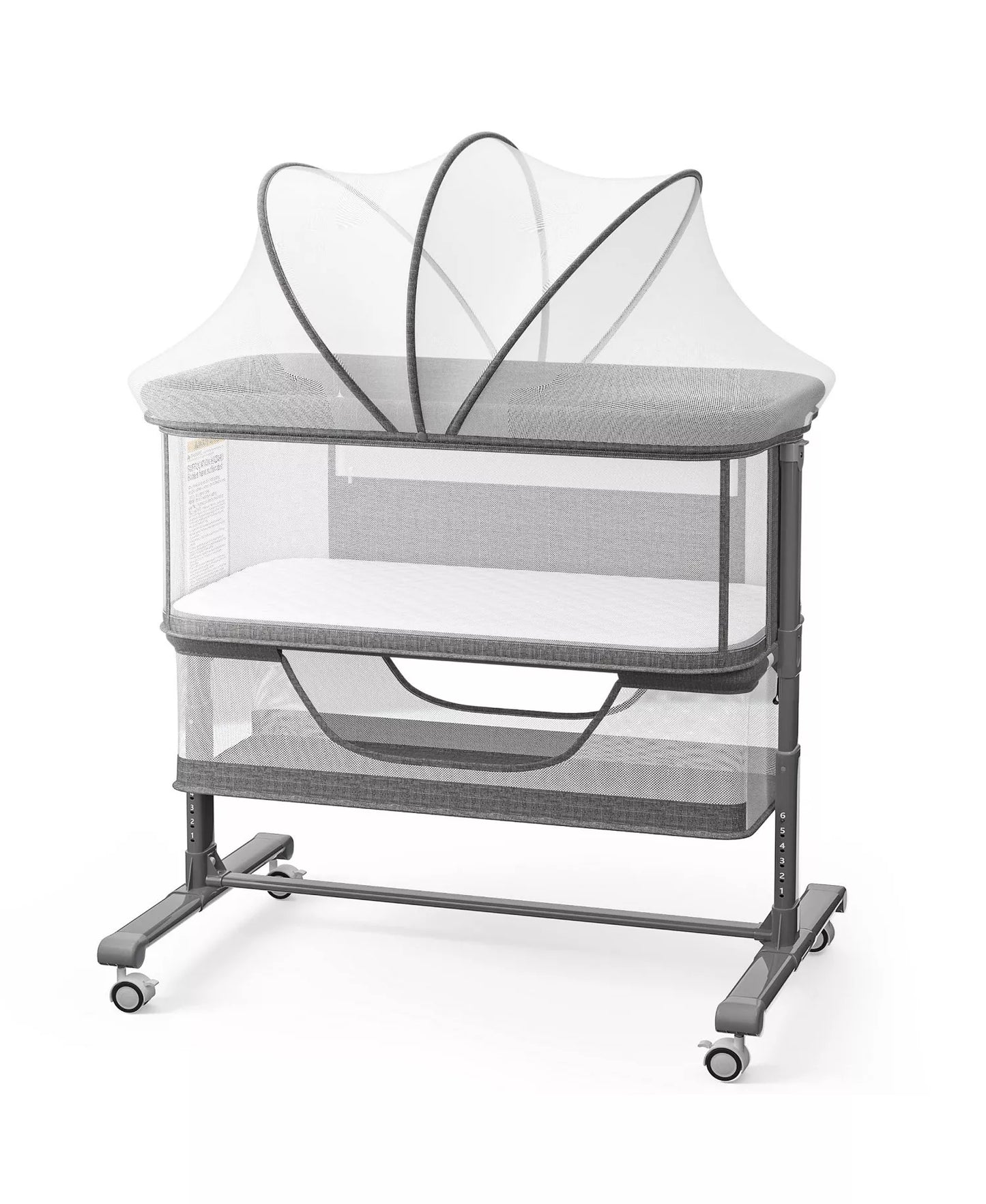 3-in-1 Baby Bassinet Bedside Sleeper with Adjustable Height, Mosquito Net and Wheels