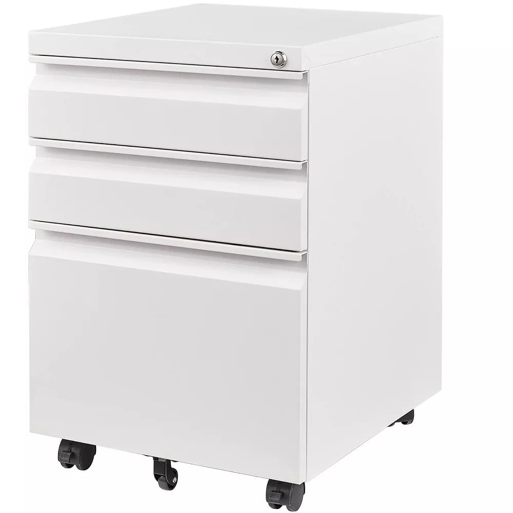 Mlezan Drawer File Cabinet: Mobile, Lockable, with Wheels. Fully Assembled, Metal Cabinet for A4/Letter/Legal Files, Under-Desk Storage.