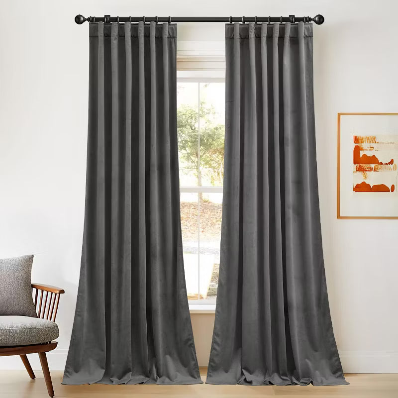 NICETOWN Velvet Curtains Thermal Insulated Plush Velvet Curtains Room Darkening Drapes for Living Room Bedroom 2 Panels, 52W x 84L, Gray