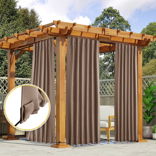 NICETOWN Outdoor Curtains 2 Panels Windproof Waterproof Top Bottom Pocket for Patio Privacy Brown 52x84