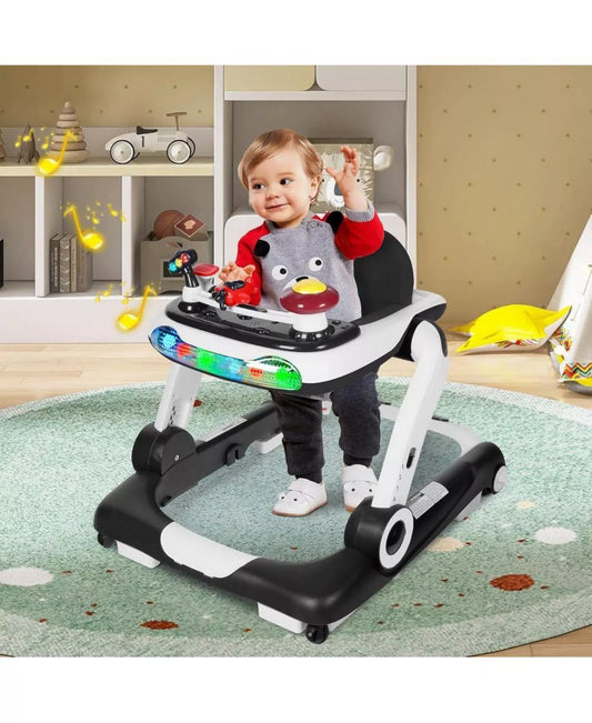5-in-1 Baby Activity Walker with Music and Lights, Adjustable Height and Safety Bumper