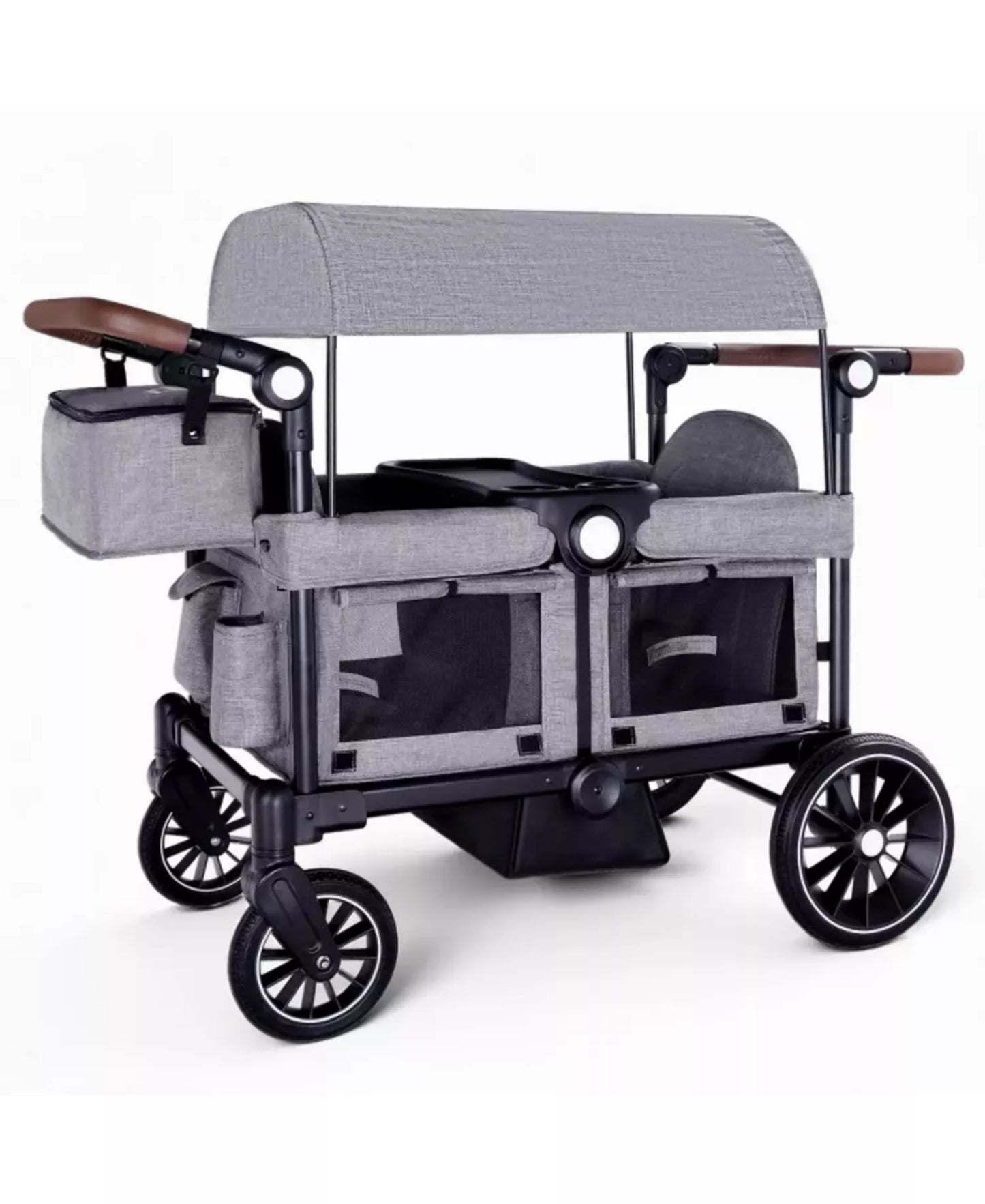 Wagon Stroller for Two Kids with Adjustable Handle, All-Terrain Wheels, Tray and Storage.